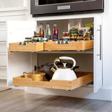 HOLDN’ STORAGE Bamboo Wooden Pull out Cabinet Organizer. 17&34; W x 21&34; D - Requires At Least a 18.25&34; W x 21&34; D.Cabinet Opening. W/Lifetime Limited Warranty. Bamboo Tray and Heavy gauge metal rails. - Homesidy.com