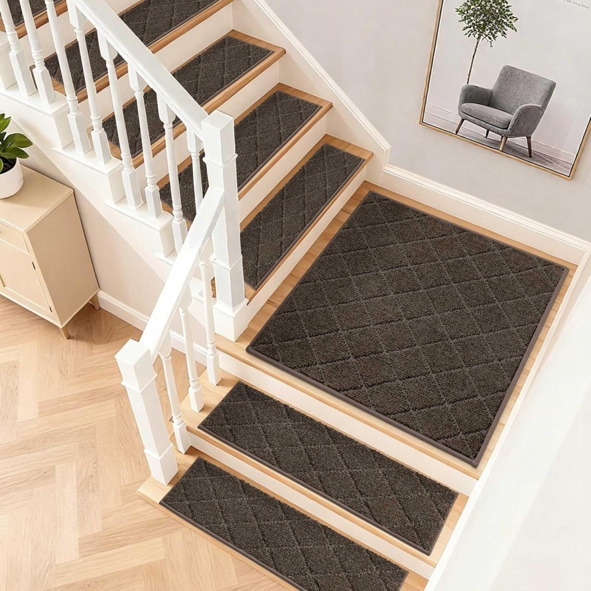 COSY HOMEER Edging Stair Treads Non - Slip Carpet Mat 28inX9in Indoor Stair Runners for Wooden Steps, Edging Stair Rugs for Kids and Dogs, 100% Polyester TPE Backing (15pc, Beige) - Homesidy.com