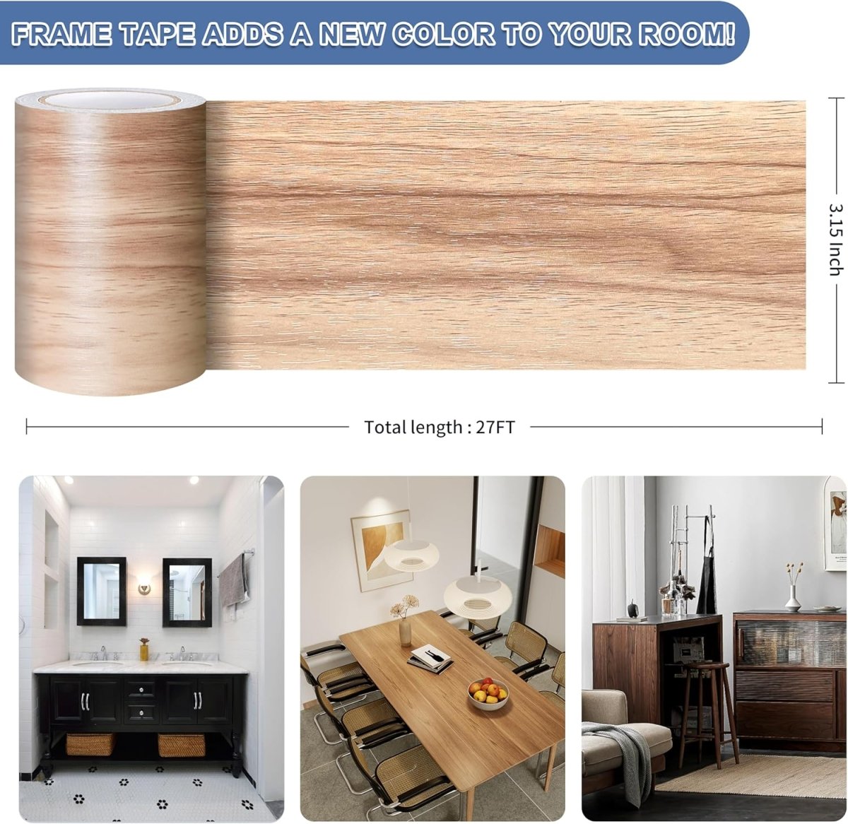 TIANLDD 27 FT Wood Grain Wallpaper Border, Removable Waterproof Mirror Border Peel and Stick,Bathroom Mirror Frame Border.(Black) - Homesidy.com