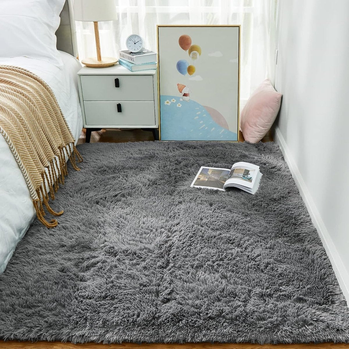 Ophanie Area Rugs for Living Room Bedroom, Upgrade Non - Slip Fluffy Soft Grey Shag Carpet, Indoor Floor Gray 4x6 Fuzzy Shaggy Living Room Plush Rug for Kids Home Dorm Decor Aesthetic - Homesidy.com