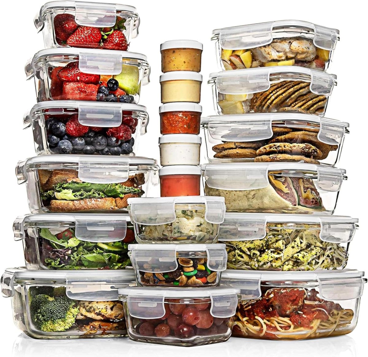 Razab 35 Pc Set Glass Food Storage Containers with Lids - Meal Prep Airtight Bento Boxes BPA - Free 100% Leak Proof (15 lids,15 glass &amp; 5 Plastic Sauce/Dip Containers) - Homesidy.com