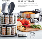 Kamenstein 20 Jar Revolving Countertop Spice Rack with Spices Included, FREE Spice Refills for 5 Years, Polished Stainless Steel with Black Caps, 30020 - Homesidy.com