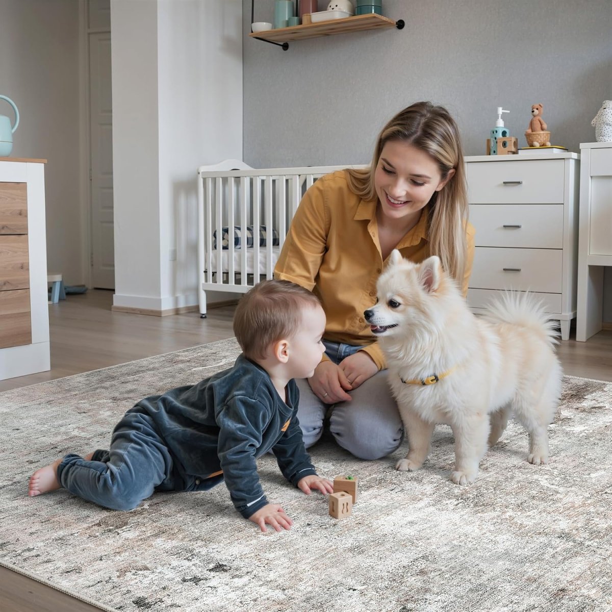 Soalmost Washable Area Rug 8x10, Large Soft Rugs for Living Room Vintage Beige Carpet 8x10 Area Rugs for Bedroom Dining Room Non - Slip Stain Resistant Under Table Rug - Homesidy.com