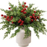 Watayo 60 Pcs Christmas Artificial Pine Branches with Red Berry Stems, 10.5&34; Faux Evergreen Norfolk Pine Cypress Leaves Stems, Fake Foliage Pine Needles Picks for DIY Craft Garland Home Decor - Homesidy.com