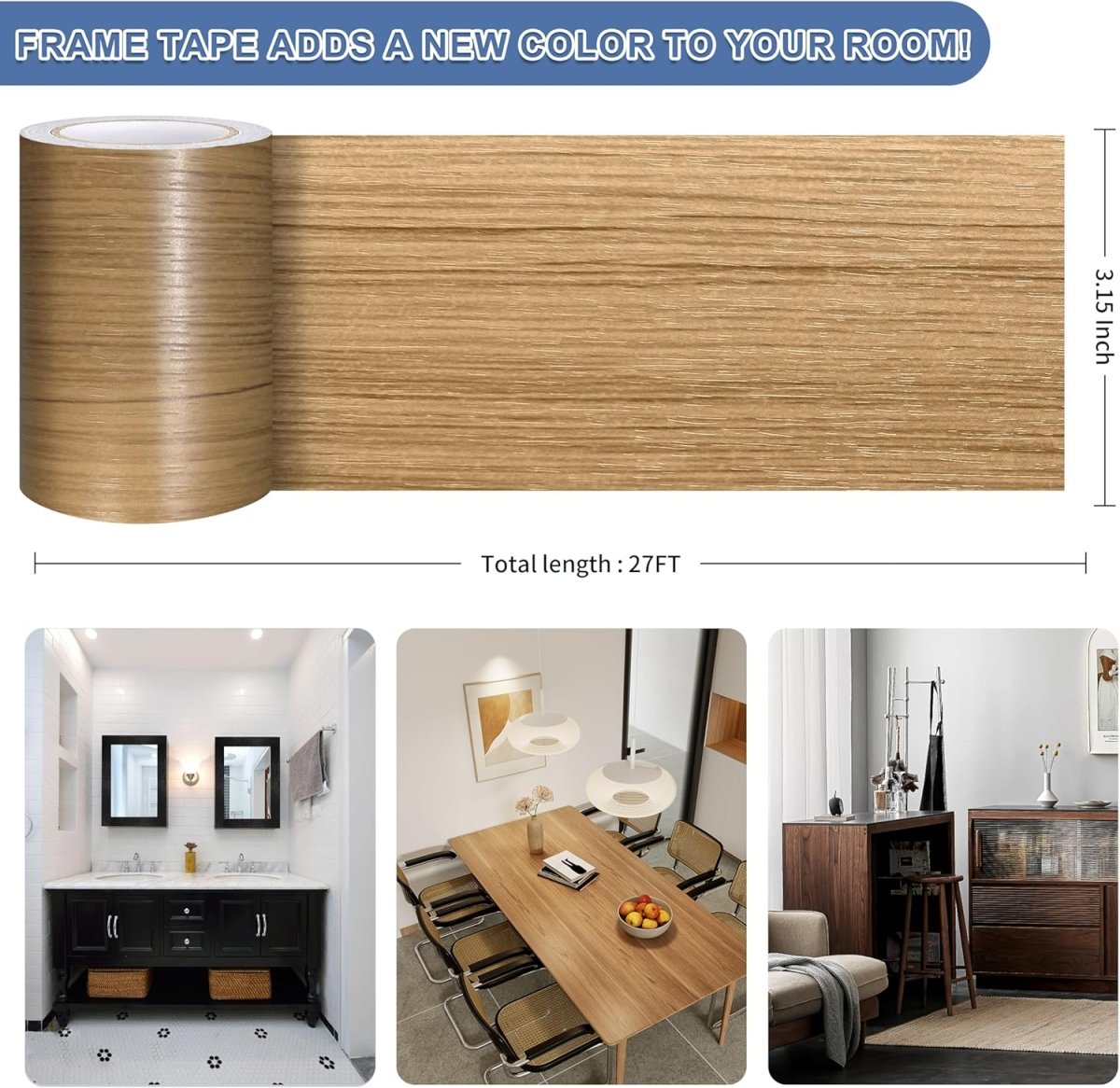 TIANLDD 27 FT Wood Grain Wallpaper Border, Removable Waterproof Mirror Border Peel and Stick,Bathroom Mirror Frame Border.(Black) - Homesidy.com
