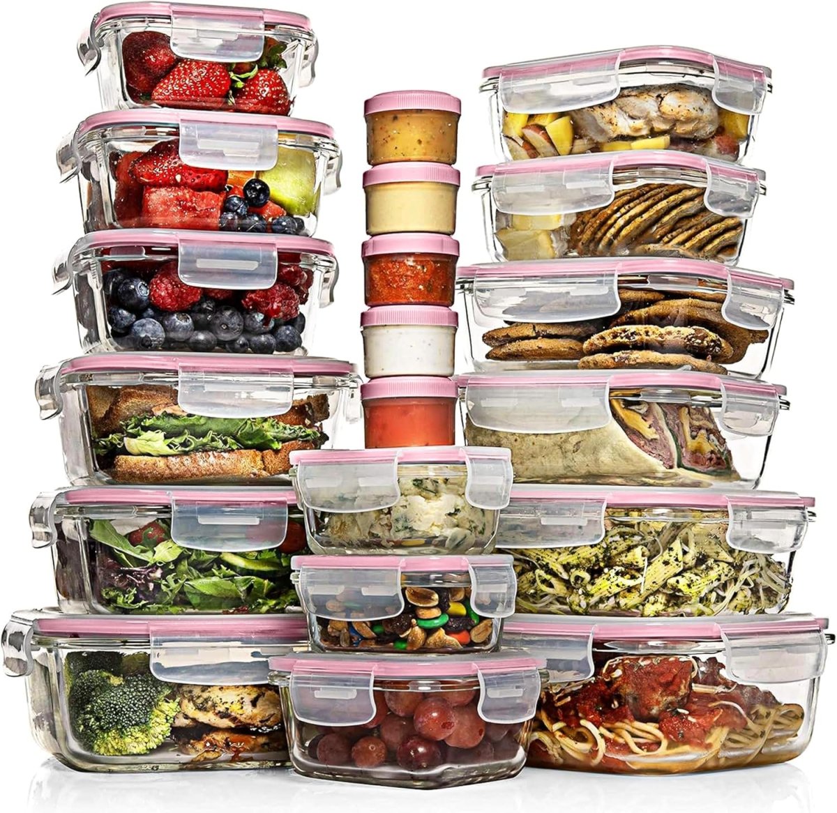 Razab 35 Pc Set Glass Food Storage Containers with Lids - Meal Prep Airtight Bento Boxes BPA - Free 100% Leak Proof (15 lids,15 glass &amp; 5 Plastic Sauce/Dip Containers) - Homesidy.com