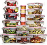Razab 35 Pc Set Glass Food Storage Containers with Lids - Meal Prep Airtight Bento Boxes BPA - Free 100% Leak Proof (15 lids,15 glass &amp; 5 Plastic Sauce/Dip Containers) - Homesidy.com