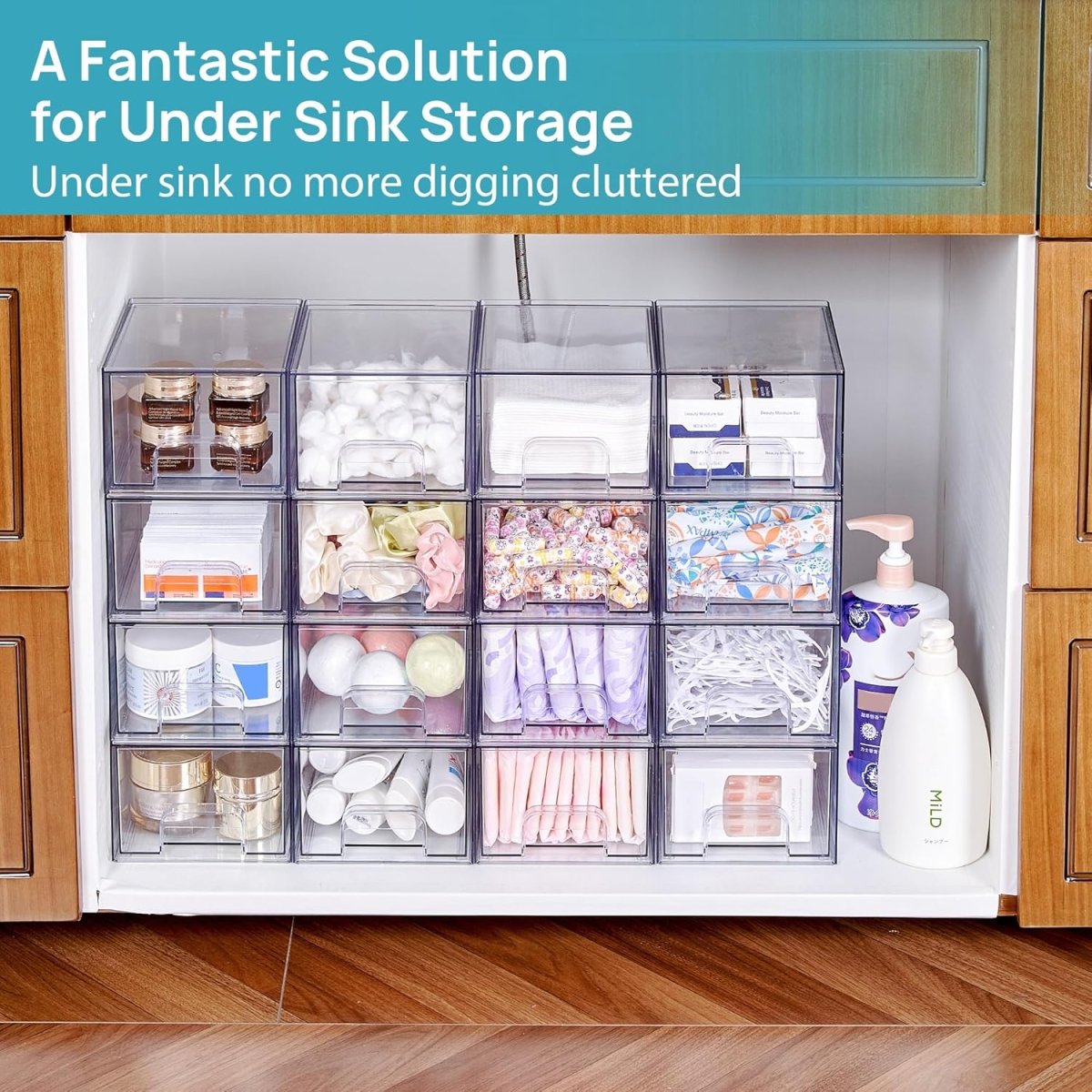 Vtopmart 4 Pack Small Clear Stackable Storage Drawers,Acrylic Bathroom Makeup Organizer,Plastic Storage Bins For Vanity, Undersink, Kitchen Cabinets, Pantry, Home Organization - Homesidy.com