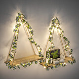 RICHER HOUSE Artificial Ivy LED - Strip Wall Hanging Shelves Set of 2, Macrame Shelf for Bedroom Living Room Kitchen, Wood Hanging Plant Shelves for Wall Décor, Thanksgiving &amp; Christmas Decorations - Homesidy.com