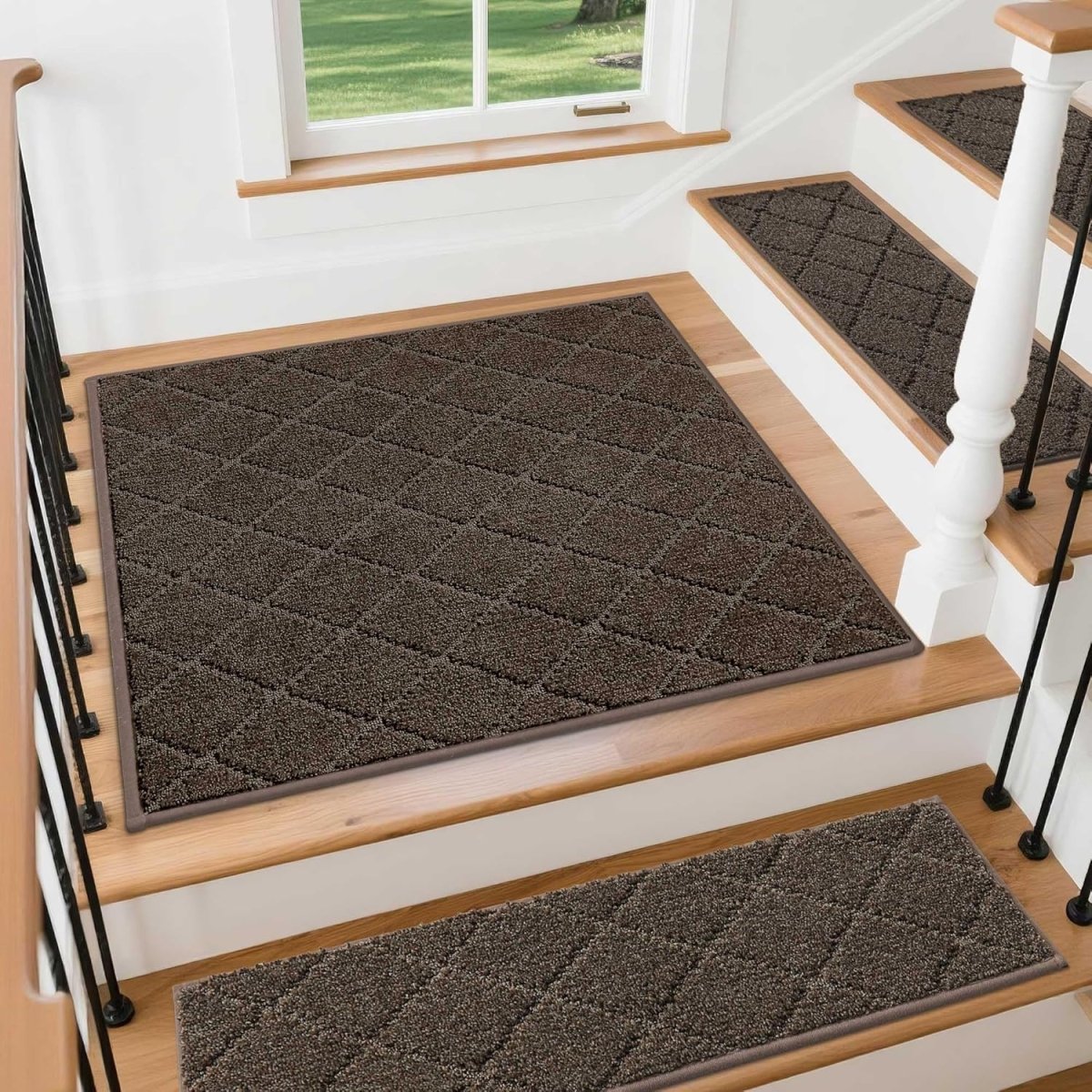 COSY HOMEER Edging Stair Treads Non - Slip Carpet Mat 28inX9in Indoor Stair Runners for Wooden Steps, Edging Stair Rugs for Kids and Dogs, 100% Polyester TPE Backing (15pc, Beige) - Homesidy.com