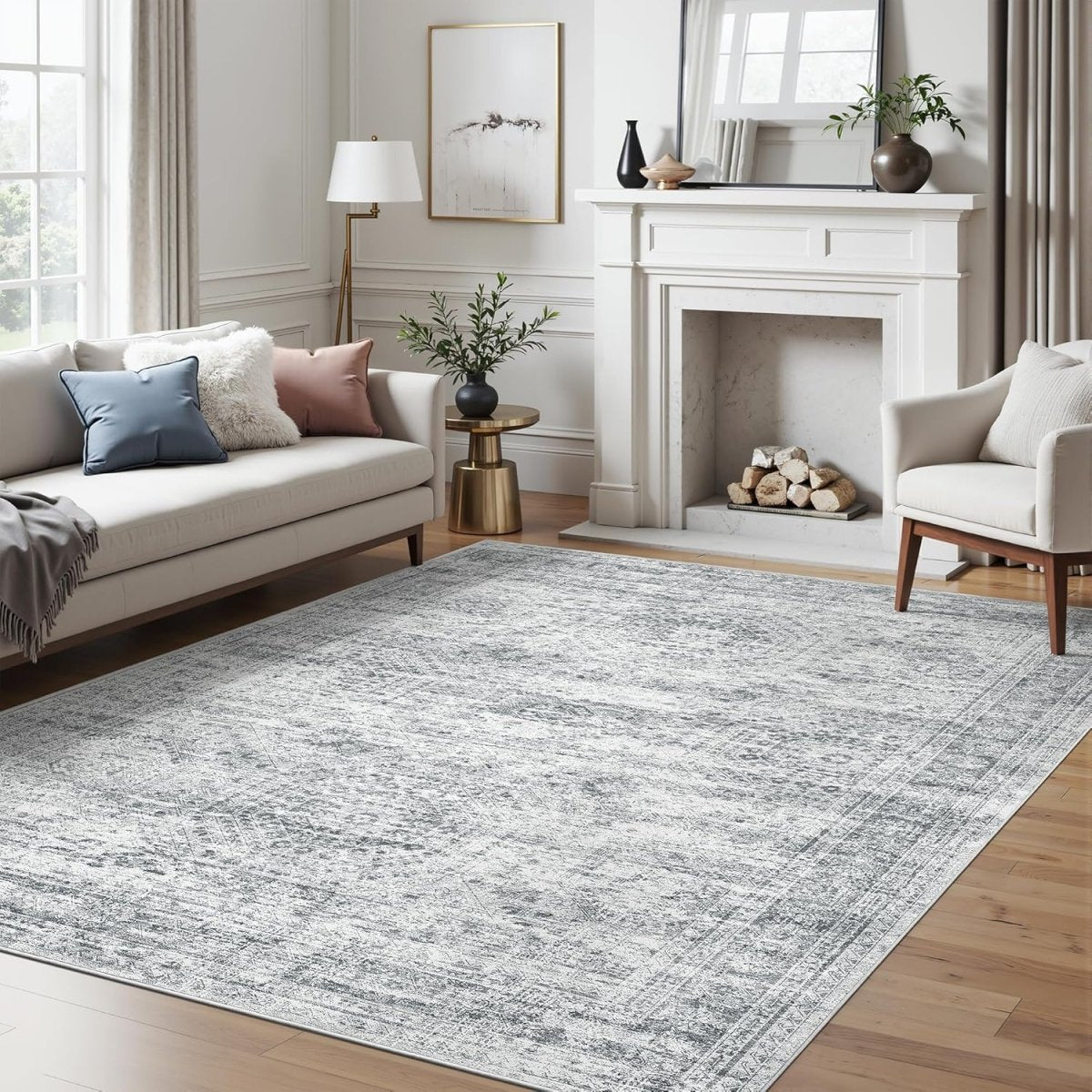 Soalmost Washable Area Rug 8x10, Large Soft Rugs for Living Room Vintage Beige Carpet 8x10 Area Rugs for Bedroom Dining Room Non - Slip Stain Resistant Under Table Rug - Homesidy.com