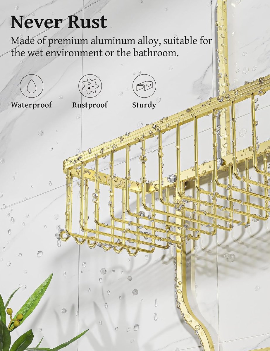 YASONIC Shower Caddy Hanging - Never Rust Shower Organizer - Aluminum Over The Head Caddy with 10 Hooks for Razor/Sponge - Rack with Soap Basket - Silver - Homesidy.com
