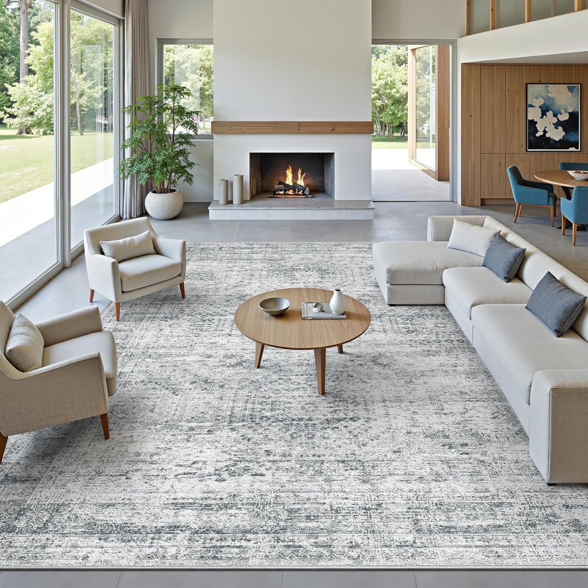Soalmost Washable Area Rug 8x10, Large Soft Rugs for Living Room Vintage Beige Carpet 8x10 Area Rugs for Bedroom Dining Room Non - Slip Stain Resistant Under Table Rug - Homesidy.com