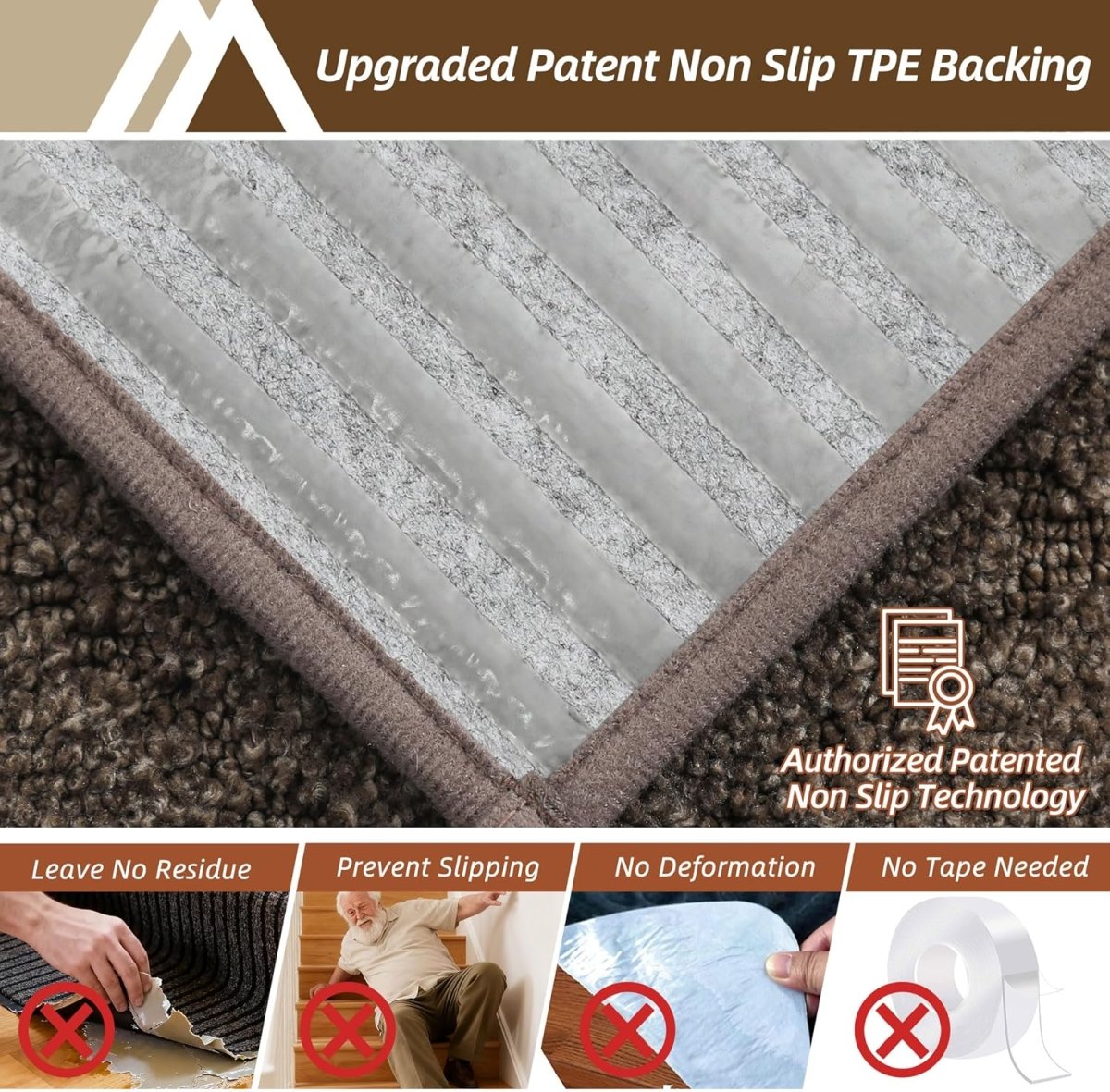 COSY HOMEER Edging Stair Treads Non - Slip Carpet Mat 28inX9in Indoor Stair Runners for Wooden Steps, Edging Stair Rugs for Kids and Dogs, 100% Polyester TPE Backing (15pc, Beige) - Homesidy.com