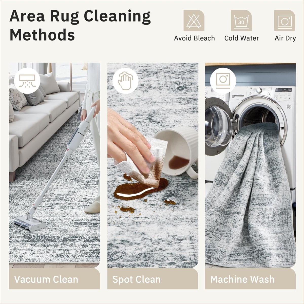 Soalmost Washable Area Rug 8x10, Large Soft Rugs for Living Room Vintage Beige Carpet 8x10 Area Rugs for Bedroom Dining Room Non - Slip Stain Resistant Under Table Rug - Homesidy.com
