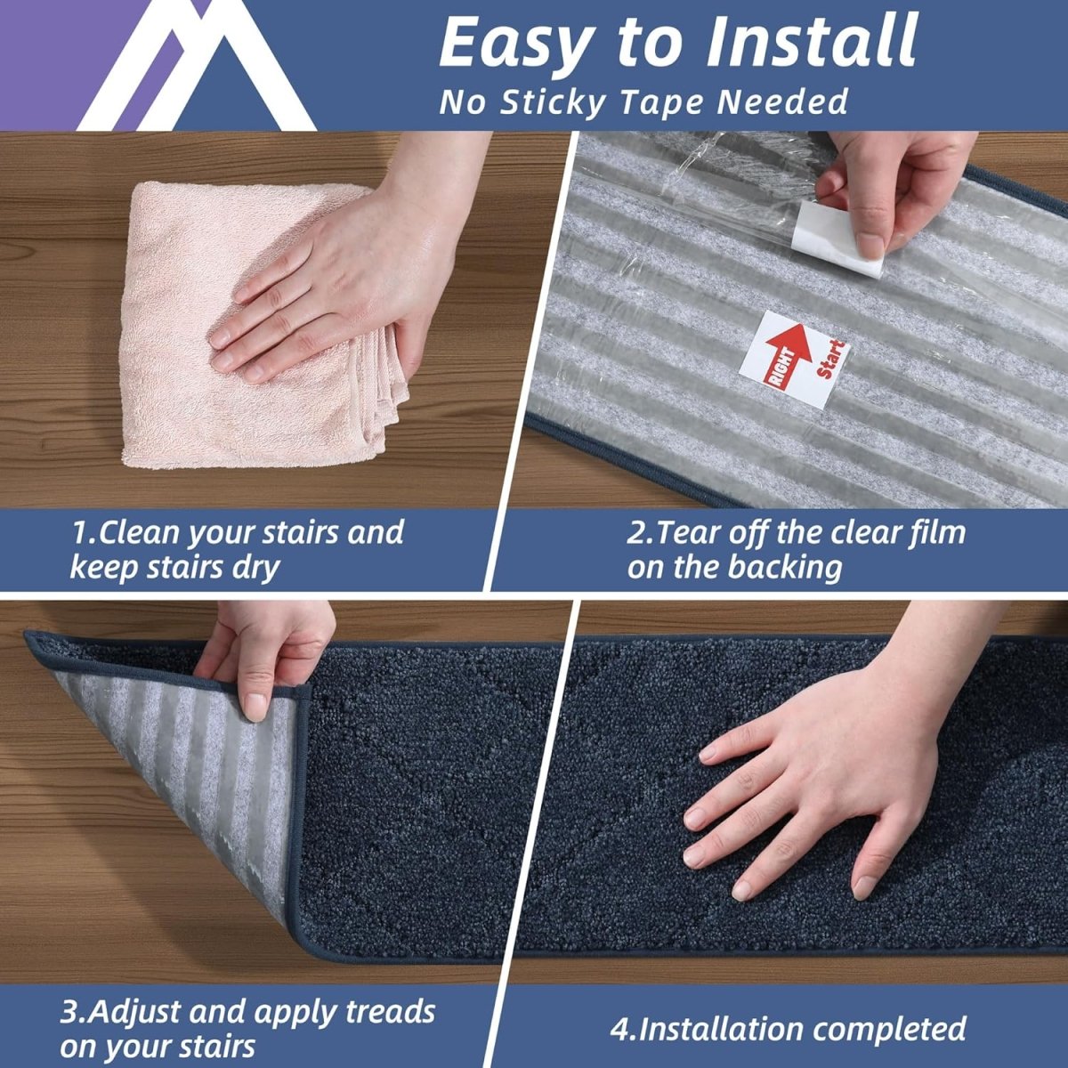 COSY HOMEER Edging Stair Treads Non - Slip Carpet Mat 28inX9in Indoor Stair Runners for Wooden Steps, Edging Stair Rugs for Kids and Dogs, 100% Polyester TPE Backing (15pc, Beige) - Homesidy.com