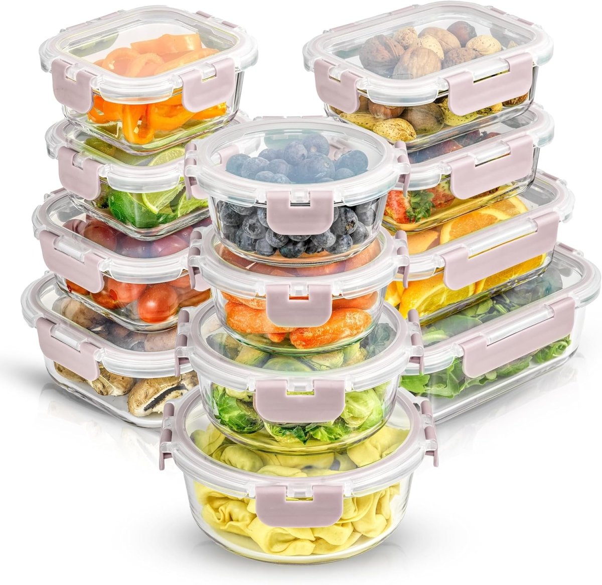 JoyJolt 24pc Borosilicate Glass Storage Containers with Lids | 12 Airtight/Freezer Safe Food Storage Containers for Pantry and Kitchen | Meal Prep Container for Lunch | Glass Tupperware Set - Homesidy.com