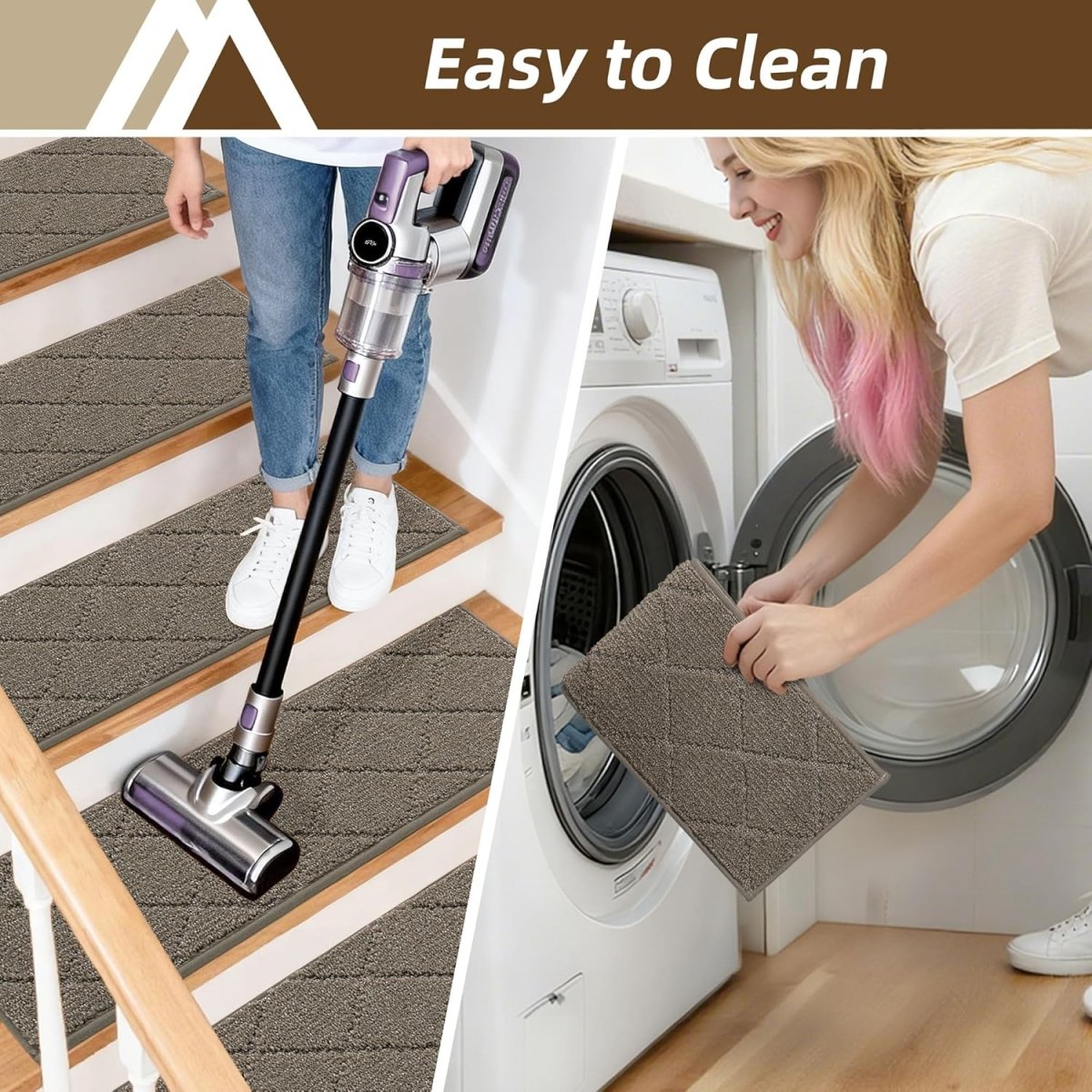 COSY HOMEER Edging Stair Treads Non - Slip Carpet Mat 28inX9in Indoor Stair Runners for Wooden Steps, Edging Stair Rugs for Kids and Dogs, 100% Polyester TPE Backing (15pc, Beige) - Homesidy.com