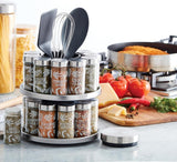 Kamenstein 20 Jar Revolving Countertop Spice Rack with Spices Included, FREE Spice Refills for 5 Years, Polished Stainless Steel with Black Caps, 30020 - Homesidy.com