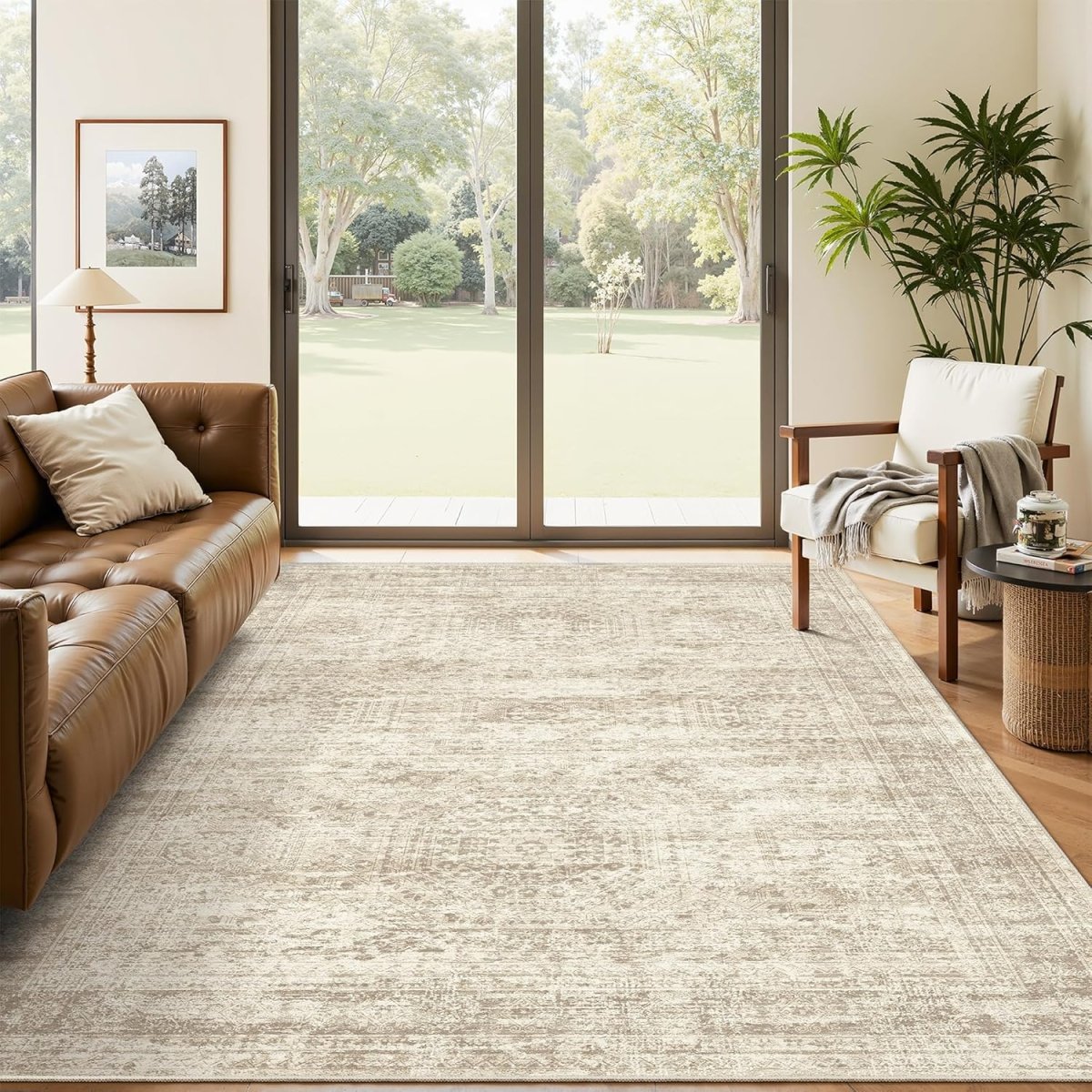 Soalmost Washable Area Rug 8x10, Large Soft Rugs for Living Room Vintage Beige Carpet 8x10 Area Rugs for Bedroom Dining Room Non - Slip Stain Resistant Under Table Rug - Homesidy.com