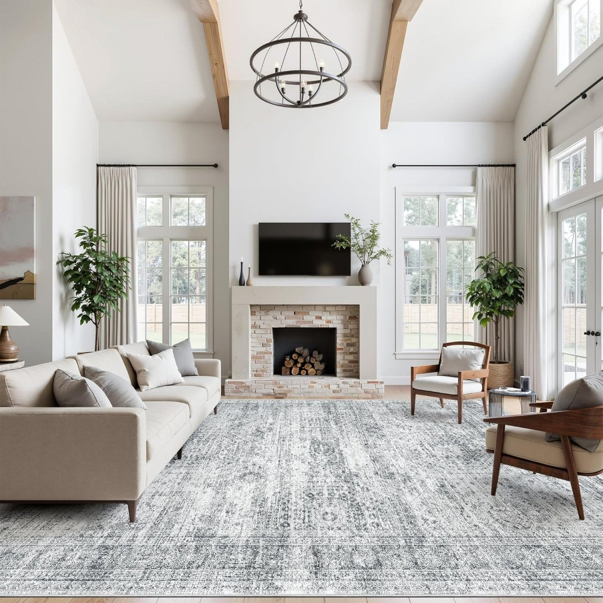 Soalmost Washable Area Rug 8x10, Large Soft Rugs for Living Room Vintage Beige Carpet 8x10 Area Rugs for Bedroom Dining Room Non - Slip Stain Resistant Under Table Rug - Homesidy.com