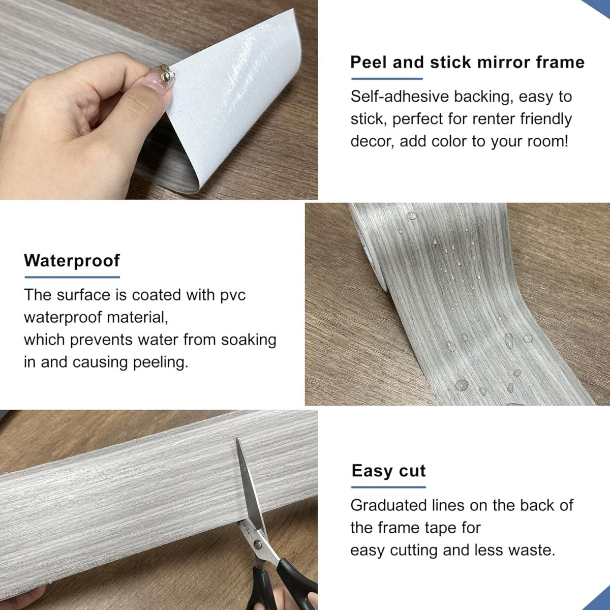 TIANLDD 27 FT Wood Grain Wallpaper Border, Removable Waterproof Mirror Border Peel and Stick,Bathroom Mirror Frame Border.(Black) - Homesidy.com