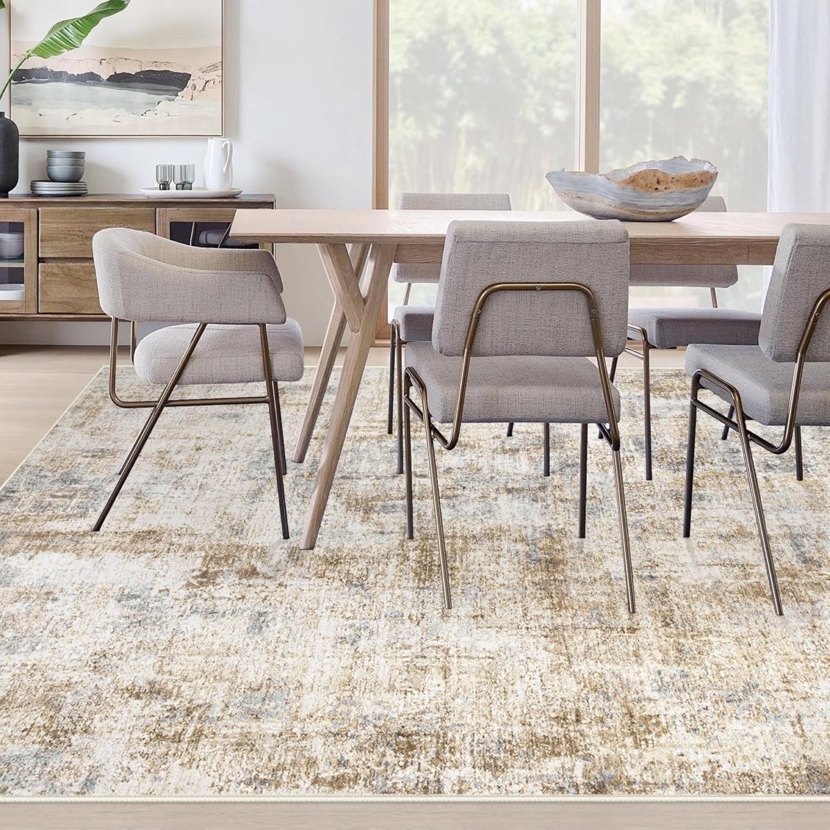 Area Rugs 6x9 Living Room: Washable Rug Modern Abstract Large Rug Soft Non Slip Neutral Rugs Stain Resistant Indoor Carpet for Bedroom Kitchen Dining Room Table Nursery Home Office Rugs(Beige,6x9) - Homesidy.com