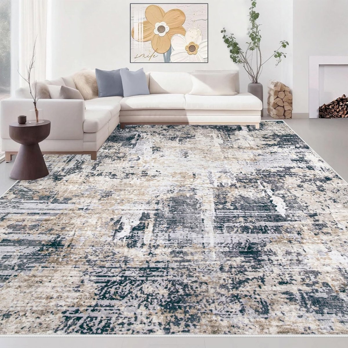 Area Rugs 6x9 Living Room: Washable Rug Modern Abstract Large Rug Soft Non Slip Neutral Rugs Stain Resistant Indoor Carpet for Bedroom Kitchen Dining Room Table Nursery Home Office Rugs(Beige,6x9) - Homesidy.com