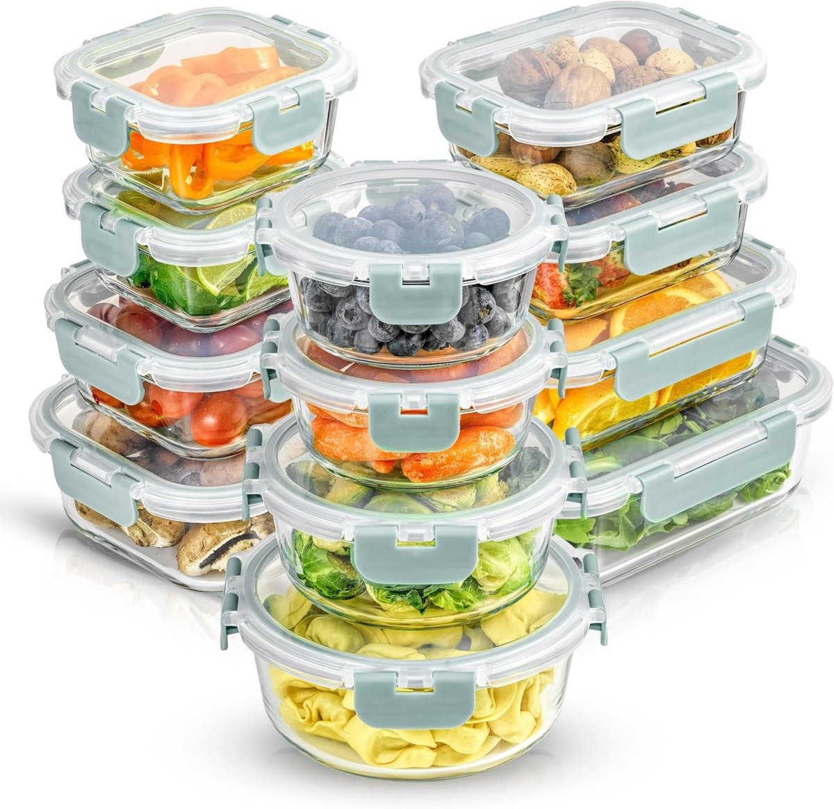 JoyJolt 24pc Borosilicate Glass Storage Containers with Lids | 12 Airtight/Freezer Safe Food Storage Containers for Pantry and Kitchen | Meal Prep Container for Lunch | Glass Tupperware Set - Homesidy.com