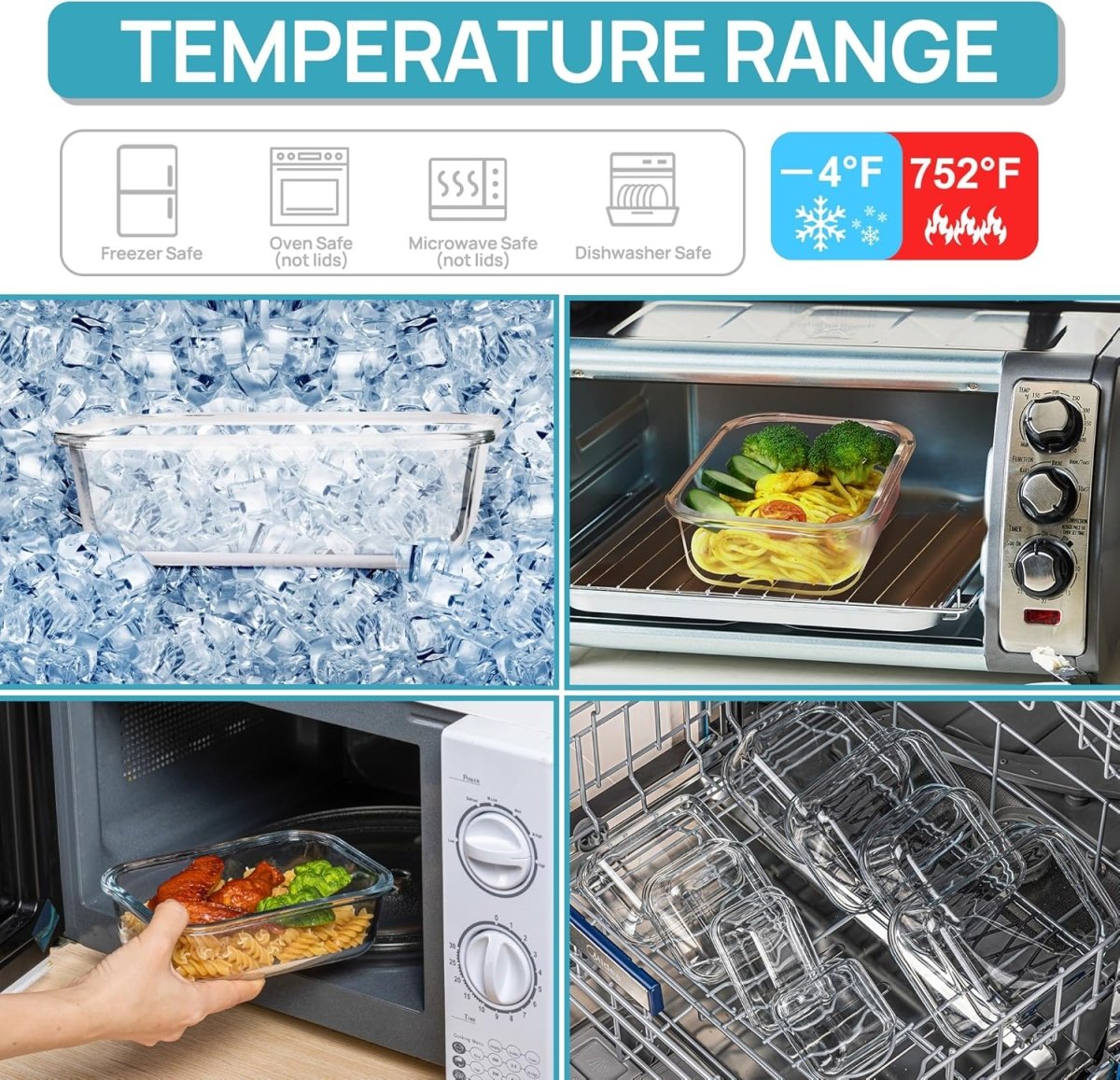 Vtopmart 5Pack 22oz Glass Storage Containers with Lids, Glass Meal Prep Food Container Sets with Snap Airtight Lids for Microwave, Oven, Freezer and Dishwasher, Grey - Homesidy.com