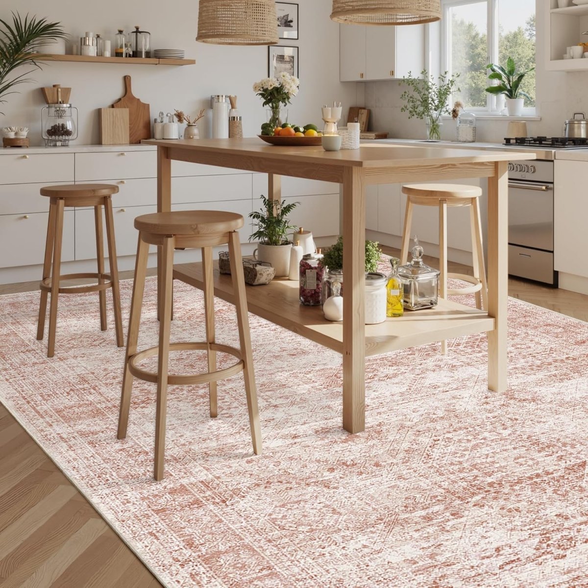 Soalmost Washable Area Rug 8x10, Large Soft Rugs for Living Room Vintage Beige Carpet 8x10 Area Rugs for Bedroom Dining Room Non - Slip Stain Resistant Under Table Rug - Homesidy.com