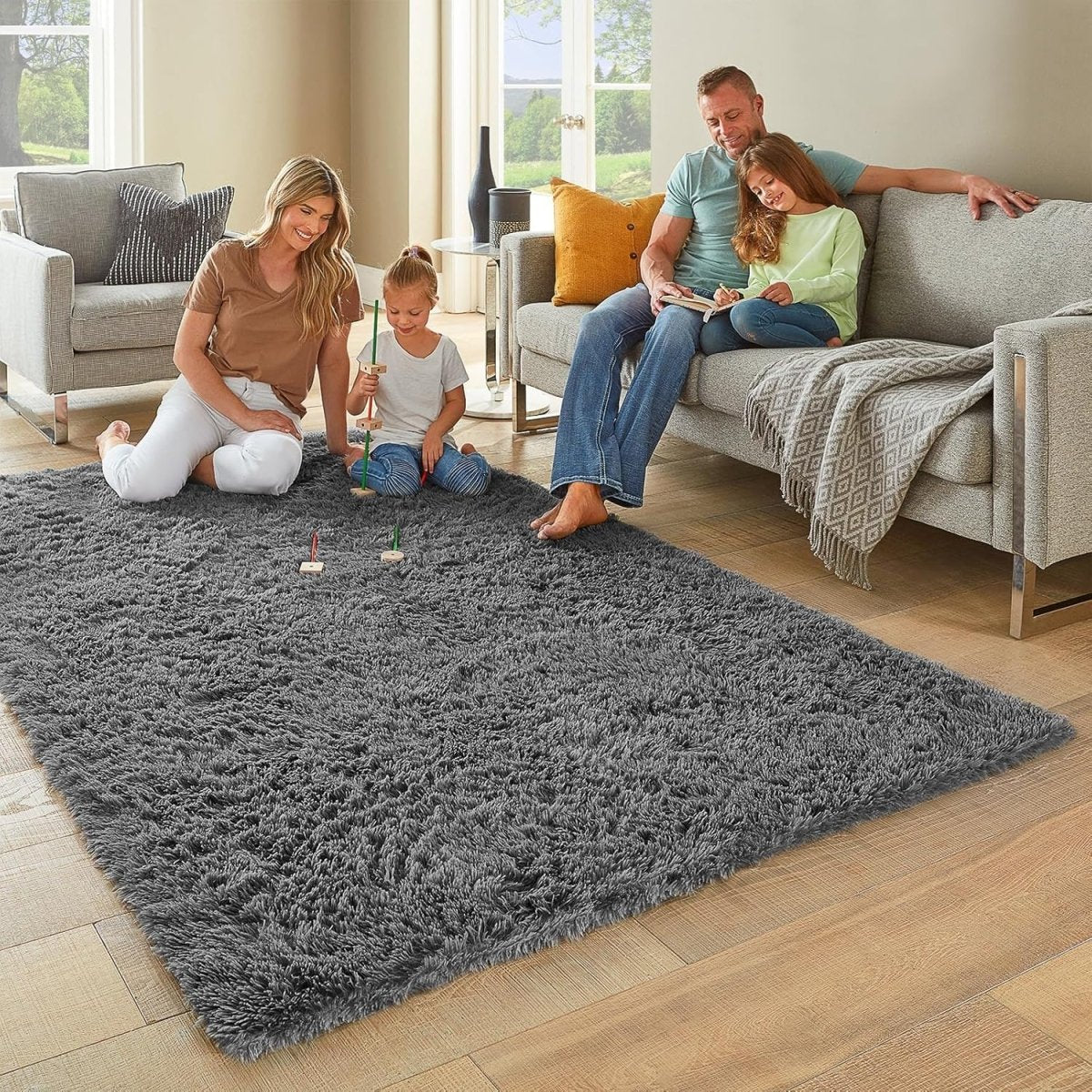 Ophanie Area Rugs for Living Room Bedroom, Upgrade Non - Slip Fluffy Soft Grey Shag Carpet, Indoor Floor Gray 4x6 Fuzzy Shaggy Living Room Plush Rug for Kids Home Dorm Decor Aesthetic - Homesidy.com