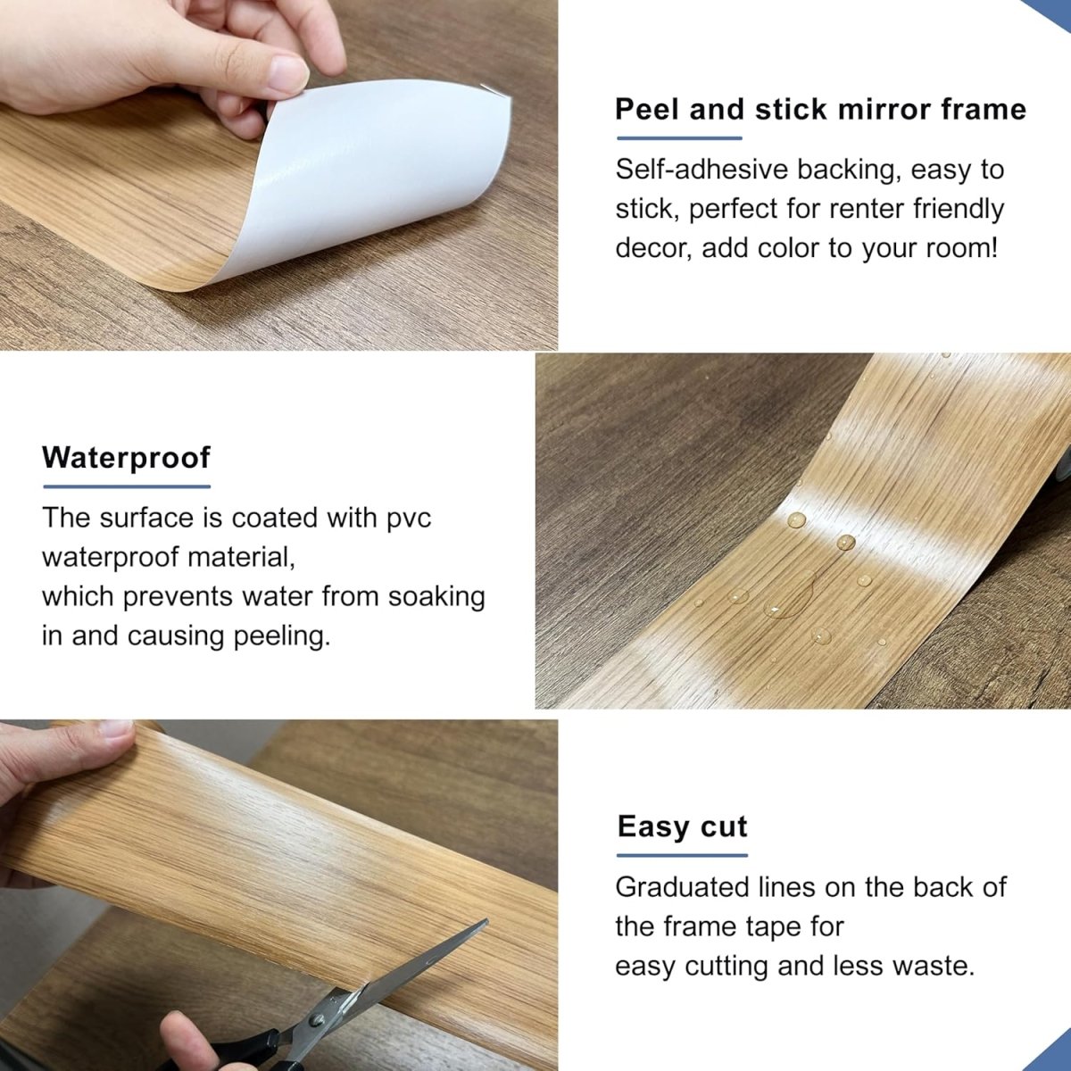 TIANLDD 27 FT Wood Grain Wallpaper Border, Removable Waterproof Mirror Border Peel and Stick,Bathroom Mirror Frame Border.(Black) - Homesidy.com