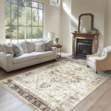 AMADA HOMEFURNISHING 8x10 Washable Area Rug, Low - Profile Large Area Rug with Non - Slip Backing &amp; Durable Edge Binding, Vintage Large Rugs for Living Room, Bedroom, Dinning Room - Homesidy.com