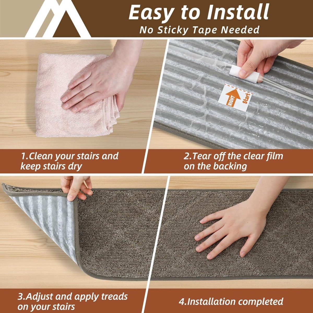 COSY HOMEER Edging Stair Treads Non - Slip Carpet Mat 28inX9in Indoor Stair Runners for Wooden Steps, Edging Stair Rugs for Kids and Dogs, 100% Polyester TPE Backing (15pc, Beige) - Homesidy.com