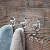 GLUIT Adhesive Wall Hooks for Hanging Heavy Duty 22 lbs Hooks for Walls No Damage, Towel Sticky Clear Hook, Waterproof, Home, Bathroom, Kitchen, Office, and Outdoor 12 Pack - Homesidy.com