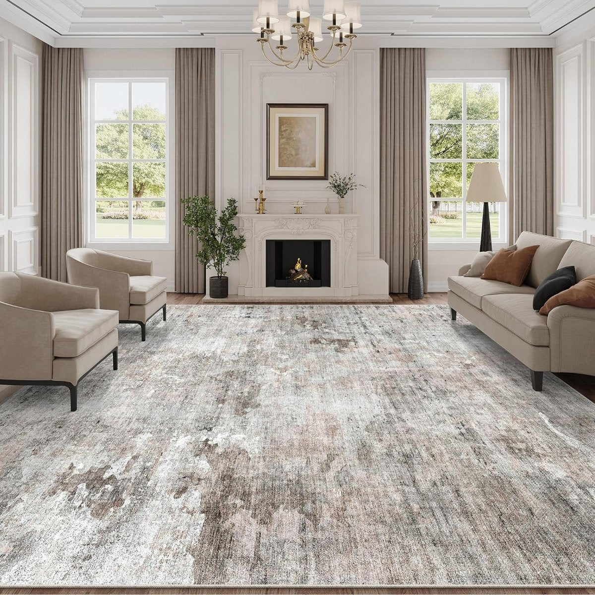 Soalmost Washable Area Rug 8x10, Large Soft Rugs for Living Room Vintage Beige Carpet 8x10 Area Rugs for Bedroom Dining Room Non - Slip Stain Resistant Under Table Rug - Homesidy.com