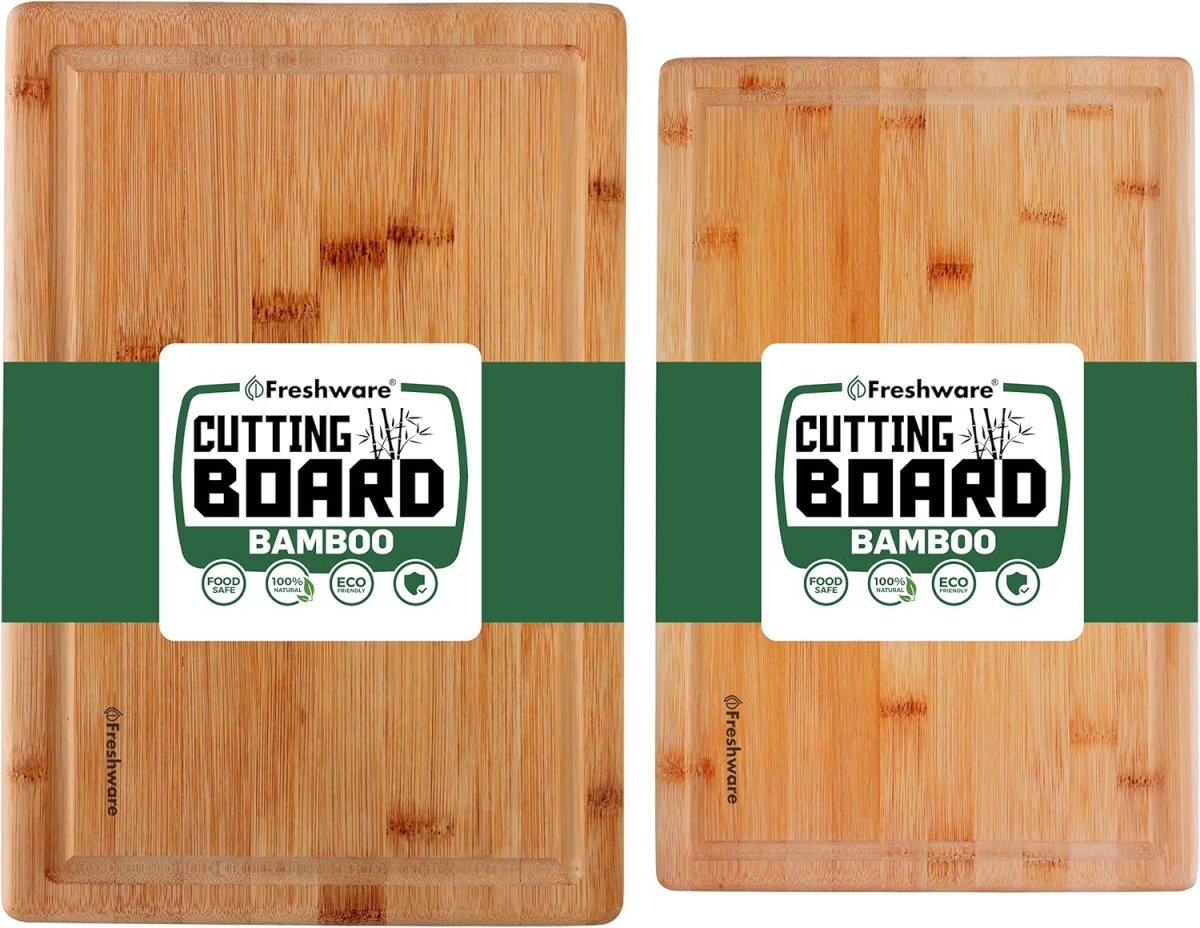 Bamboo Cutting Boards for Kitchen [Set of 3] Wood Cutting Board for Chopping Meat, Vegetables, Fruits, Cheese, Knife Friendly Serving Tray with Handles - Homesidy.com