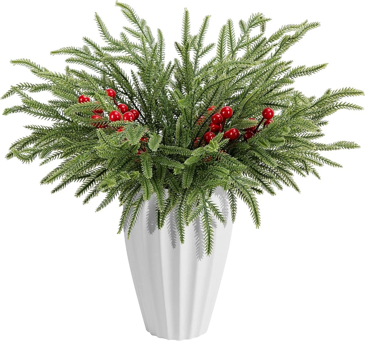 Watayo 60 Pcs Christmas Artificial Pine Branches with Red Berry Stems, 10.5&34; Faux Evergreen Norfolk Pine Cypress Leaves Stems, Fake Foliage Pine Needles Picks for DIY Craft Garland Home Decor - Homesidy.com