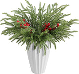 Watayo 60 Pcs Christmas Artificial Pine Branches with Red Berry Stems, 10.5&34; Faux Evergreen Norfolk Pine Cypress Leaves Stems, Fake Foliage Pine Needles Picks for DIY Craft Garland Home Decor - Homesidy.com