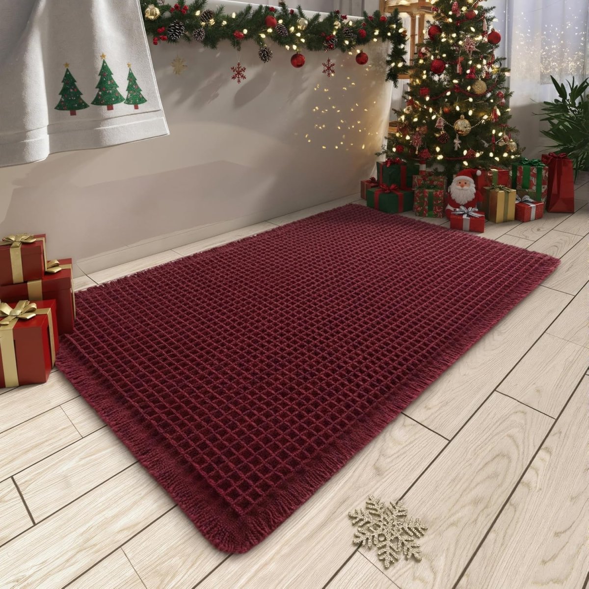 AMOAMI Upgraded Waffle Bath Mat, Super Absorbent Non Slip Bath Mats for Bathroom Floor, Machine Washable Bathroom Rugs with Tassels, Rubber Backed Bathroom Mats, Ultra Soft, 18&34; x 30&34;, Brown - Homesidy.com