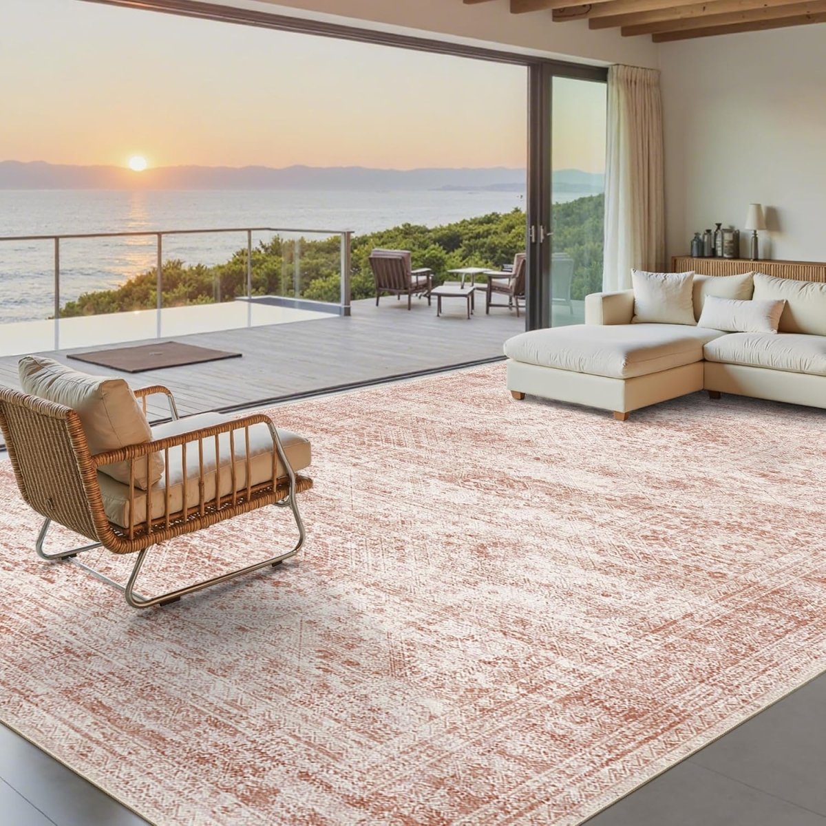 Soalmost Washable Area Rug 8x10, Large Soft Rugs for Living Room Vintage Beige Carpet 8x10 Area Rugs for Bedroom Dining Room Non - Slip Stain Resistant Under Table Rug - Homesidy.com
