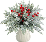 Watayo 60 Pcs Christmas Artificial Pine Branches with Red Berry Stems, 10.5&34; Faux Evergreen Norfolk Pine Cypress Leaves Stems, Fake Foliage Pine Needles Picks for DIY Craft Garland Home Decor - Homesidy.com