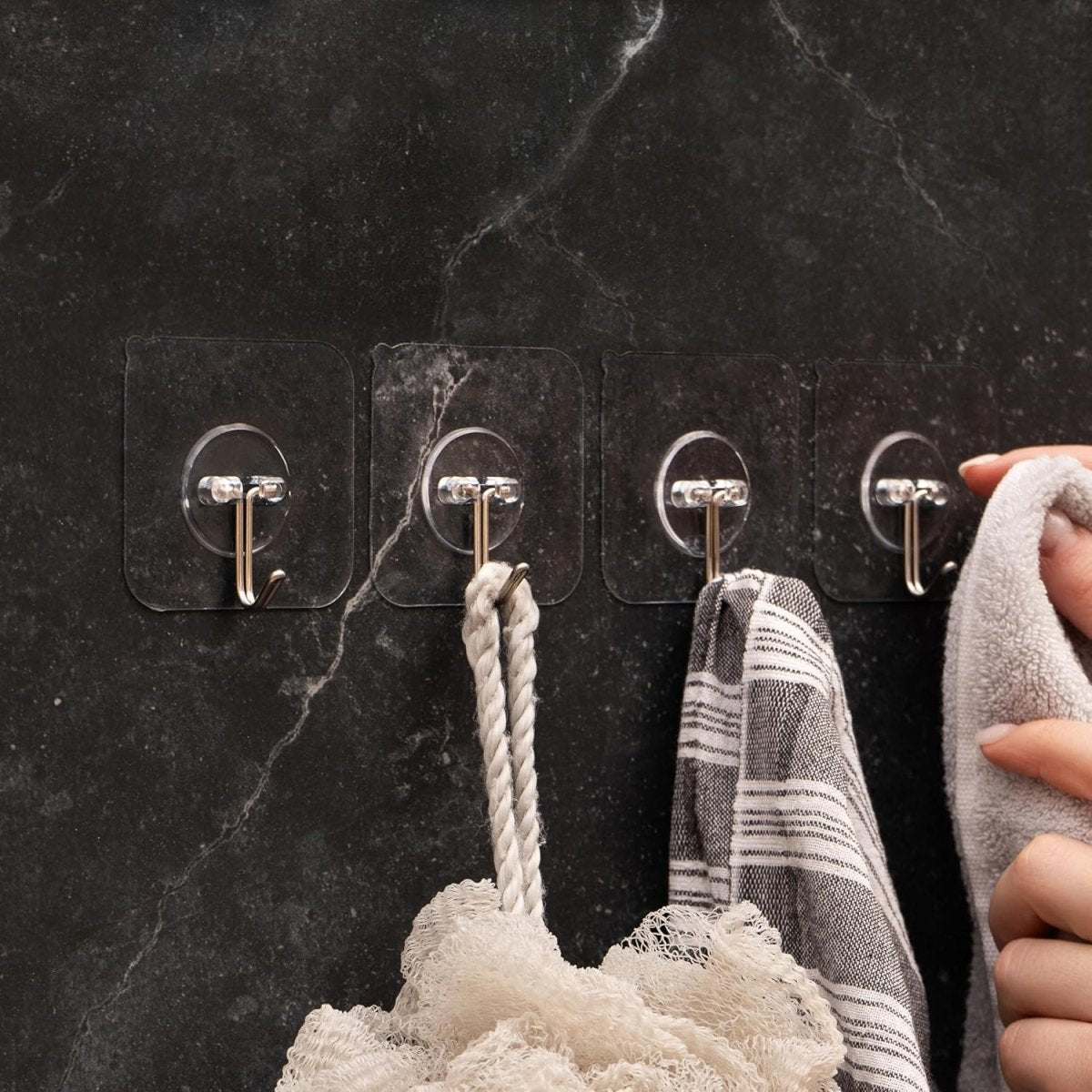 GLUIT Adhesive Wall Hooks for Hanging Heavy Duty 22 lbs Hooks for Walls No Damage, Towel Sticky Clear Hook, Waterproof, Home, Bathroom, Kitchen, Office, and Outdoor 12 Pack - Homesidy.com