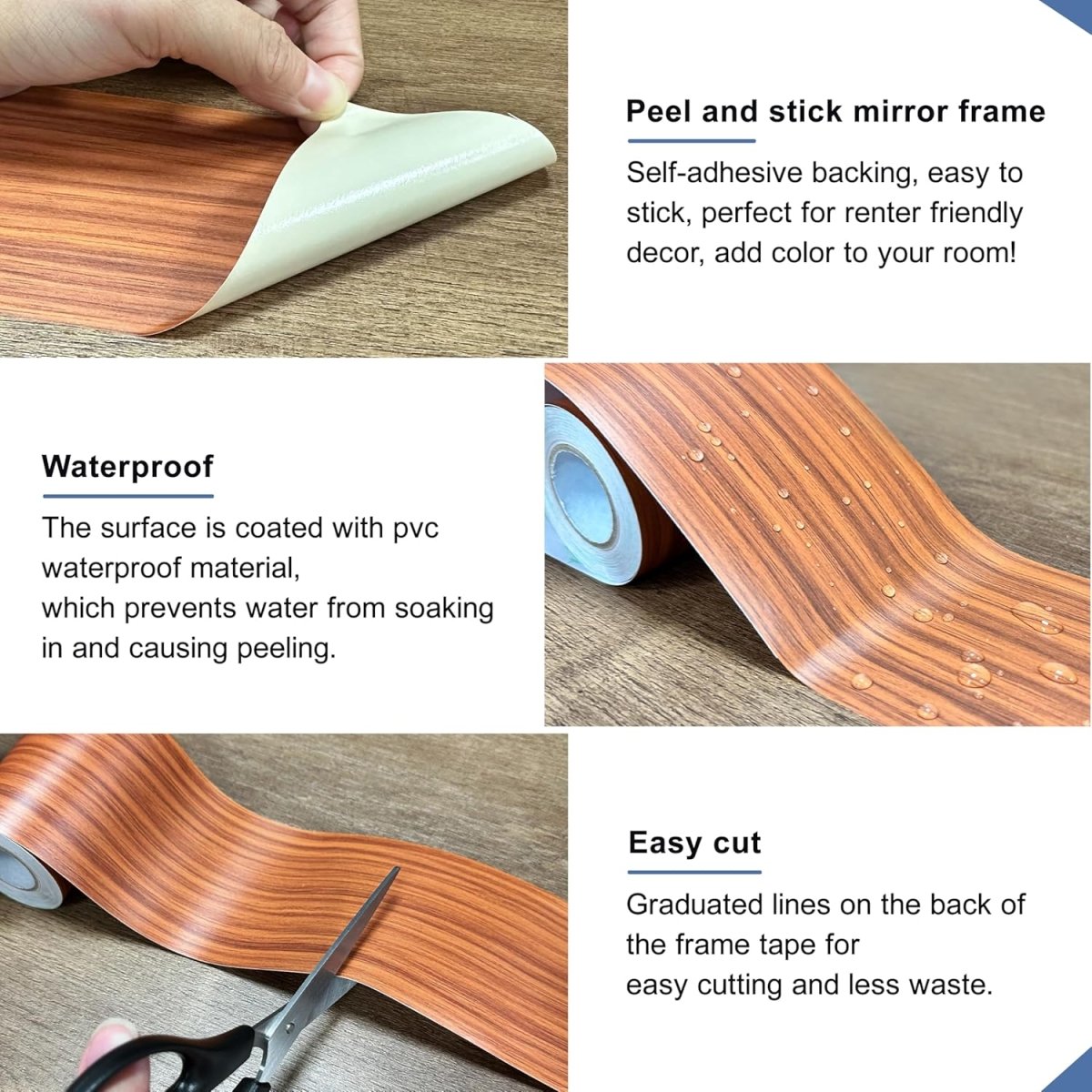 TIANLDD 27 FT Wood Grain Wallpaper Border, Removable Waterproof Mirror Border Peel and Stick,Bathroom Mirror Frame Border.(Black) - Homesidy.com