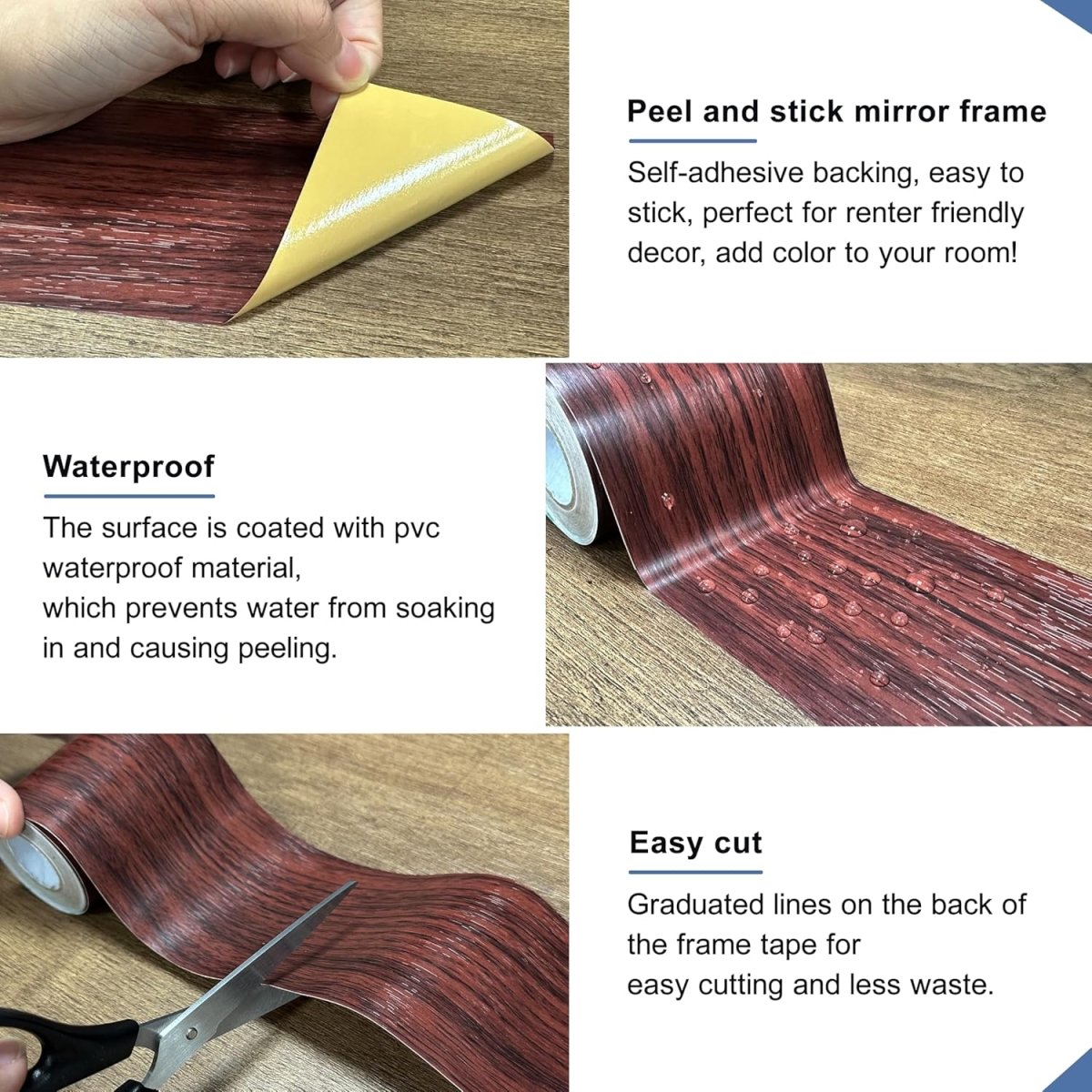 TIANLDD 27 FT Wood Grain Wallpaper Border, Removable Waterproof Mirror Border Peel and Stick,Bathroom Mirror Frame Border.(Black) - Homesidy.com
