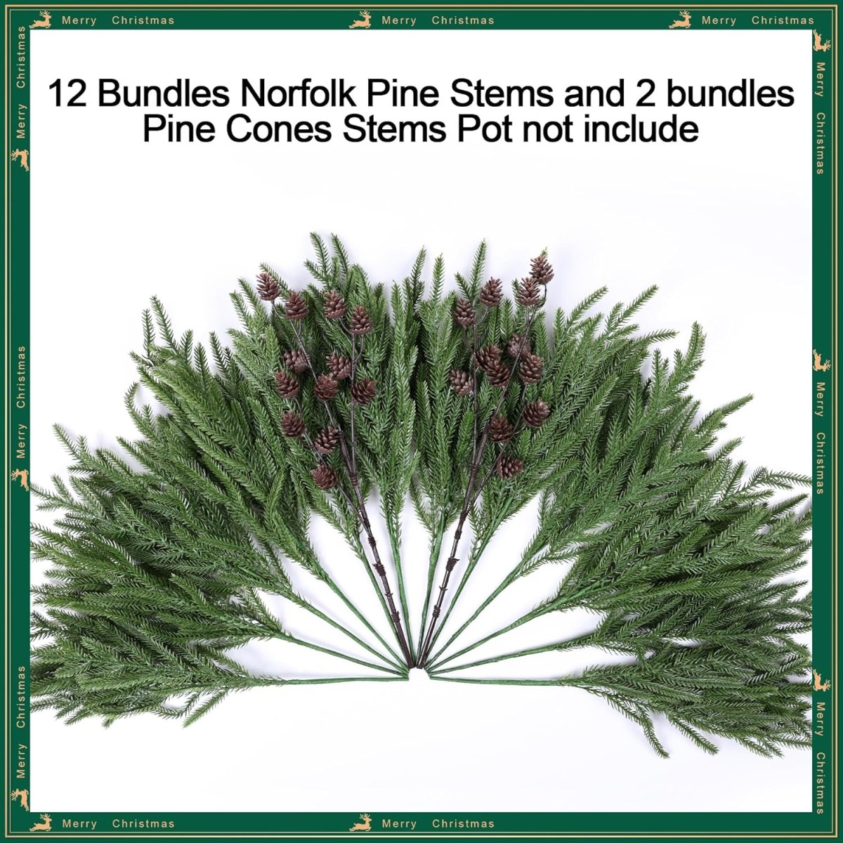 Artificial Christmas Norfolk Pine Stems Branches for Vases,12 Bundles Fake Pine Stems with 2 PCS Small Pinecones Branches Faux Evergreen Real Touch Greenery for Xmas Holiday Winter Table Indoor Decor - Homesidy.com