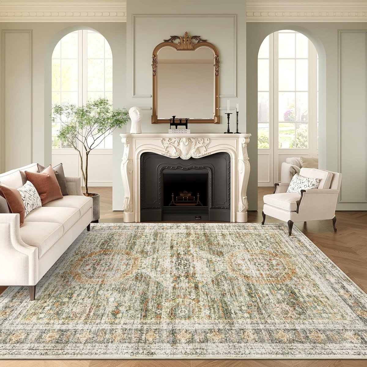 Soalmost Washable Area Rug 8x10, Large Soft Rugs for Living Room Vintage Beige Carpet 8x10 Area Rugs for Bedroom Dining Room Non - Slip Stain Resistant Under Table Rug - Homesidy.com