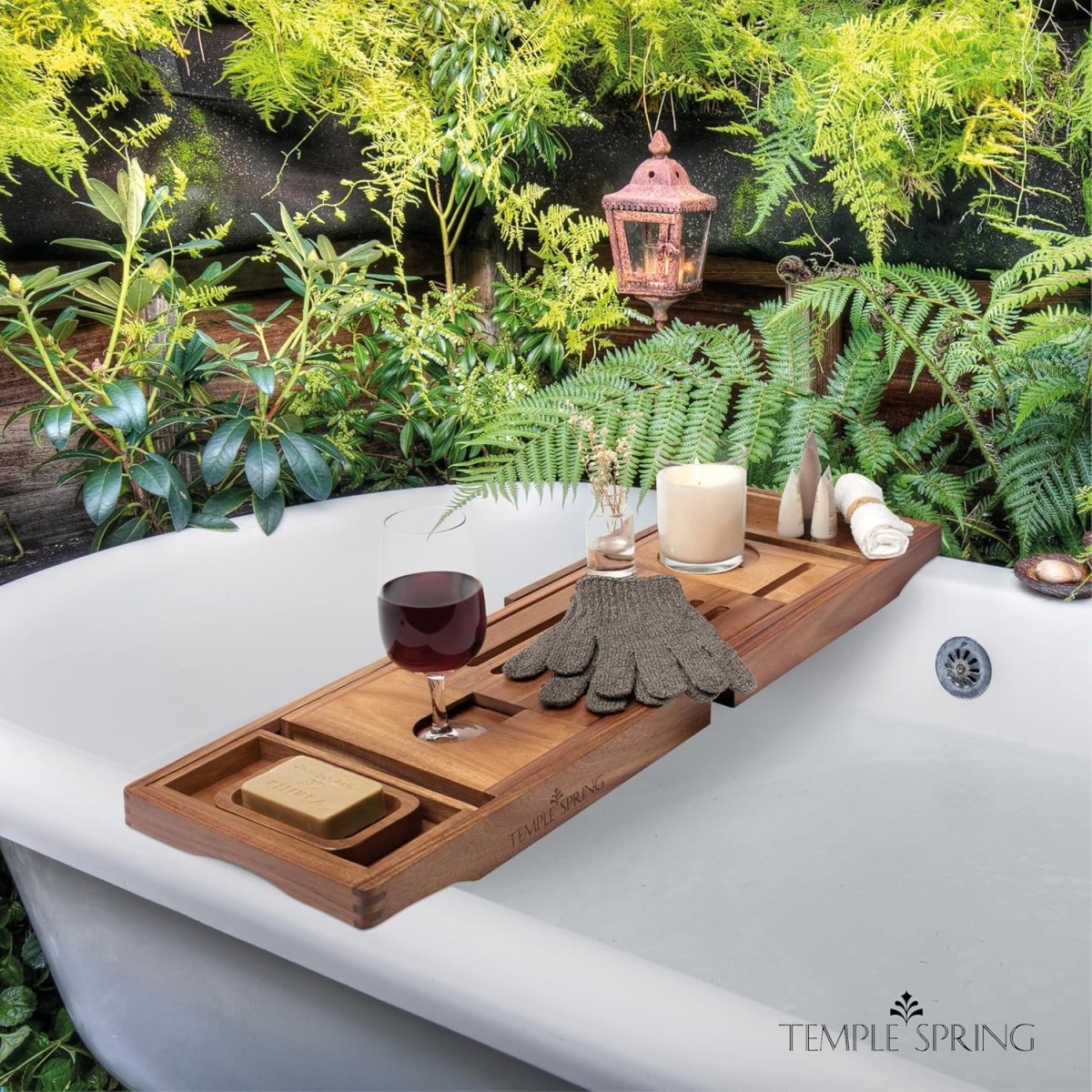 Temple Spring Wooden Bathtub Tray, Bamboo Bathroom Accessories, Bath Tray for Tub, at Home Spa Essentials, Board for Tub Table, Bath Caddy for Bathtub Accessories &amp; Bathroom Essentials – Natural - Homesidy.com