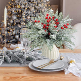 Watayo 60 Pcs Christmas Artificial Pine Branches with Red Berry Stems, 10.5&34; Faux Evergreen Norfolk Pine Cypress Leaves Stems, Fake Foliage Pine Needles Picks for DIY Craft Garland Home Decor - Homesidy.com